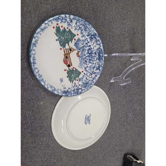 Folk Craft Tienshan Cabin in the Snow Salad Plates 7-5/8" Set of 2 Christmas - Picture 6 of 7